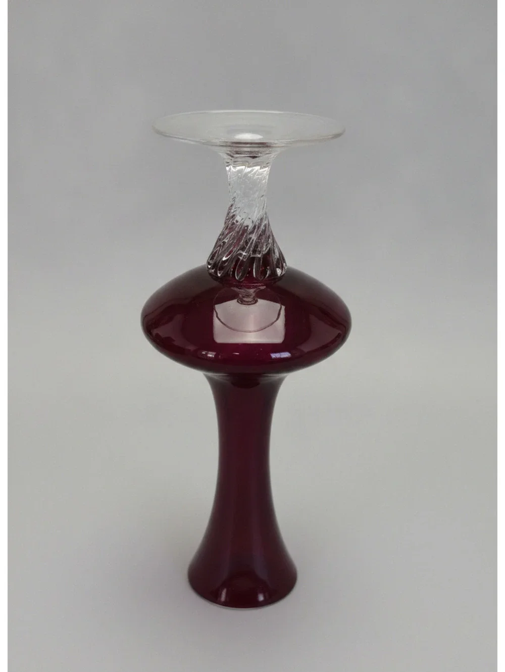 Vintage Mid-Century Ruby Red Art Glass Bud Vase w/ Twisted Stem 8" - Picture 3 of 4